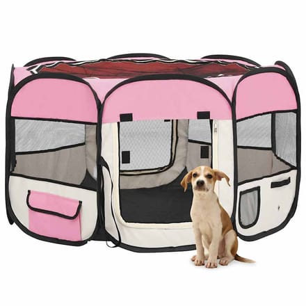 vidaXL - Hondenren - inklapbaar - met - draagtas - 110x110x58 - cm - roze