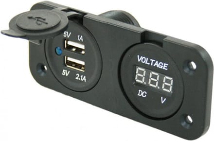 Power Line Voltmeter + 2x USB Lader Inbouw Zwart