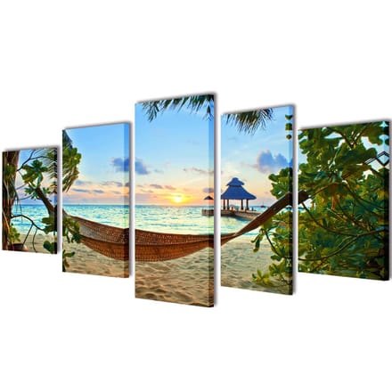 vidaXL - Canvas - muurdruk - set - zandstrand - met - hangmat - 100 - x - 50 - cm