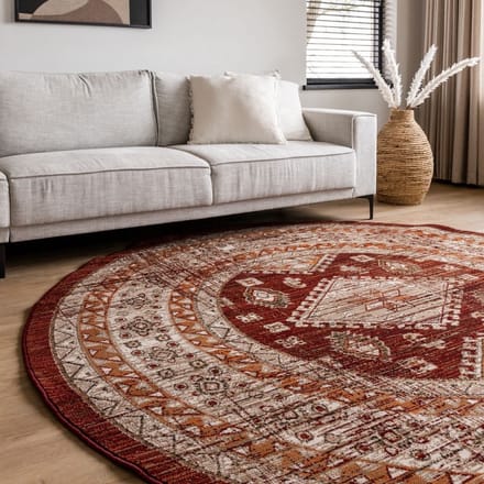 Rond vintage vloerkleed Aila Rood/Oranje - Rond 190 Ø - (L)