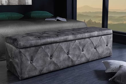 Chesterfield Slaapbank EXTRAVAGANCIA 140cm Grijs Fluweel met opbergruimte - 44425