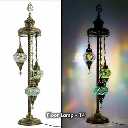 Mozaïek Vloerlamp - Turkse Lamp 85 cm - 3 Bollen - Handgemaakt Multi Kleur Glas