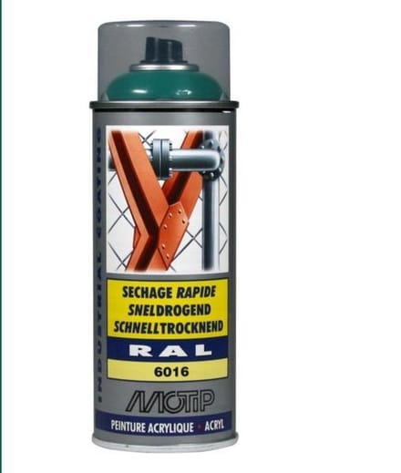 Motip industrial acryllak hoogglans RAL 6016 turquoise groen - 400 ml.