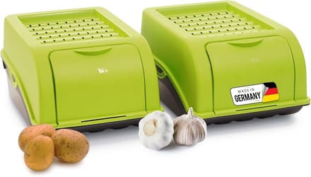 Set van 2 Aardappelopbergdozen - 3,5 liter - Groen - Stapelbaar - Groenteblik - Aardappelbewaardoos