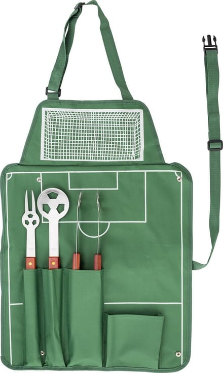 Bbq Gereedschapset - 4 delig - Voetbal Accessoires - RVS & Hout