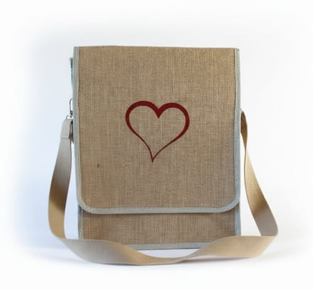 Handgemaakt Jute Schoudertas met Rood Hart - Dames & Heren cadeau