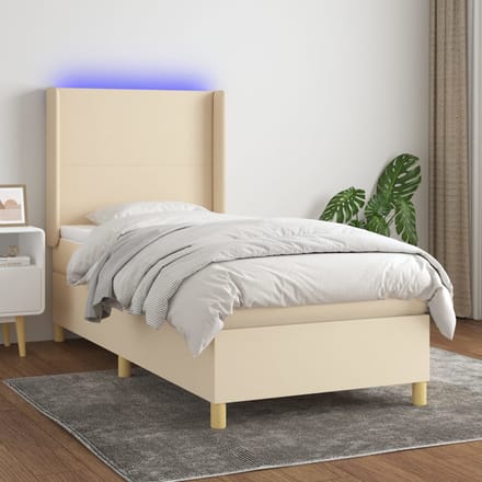 vidaXL - Boxspring - met - matras - en - LED - stof - crèmekleurig - 100x200 - cm