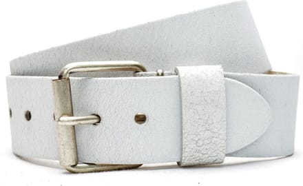 Moderiemen 5cm jeans riem van crack leder - 100% leder - wit - Maat 115 - totale lengte 130 cm