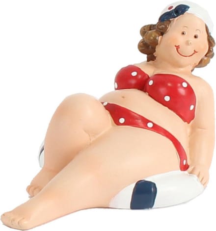 Home decoratie beeldje dikke dame - liggend - rood badpak - 10 cm