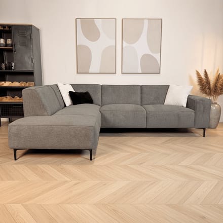 Dimehouse Hoekbank taupe chenille gemêleerd Ravi – links - Chenille - Scandinavisch & Basic - 262 x 83 x 195 cm