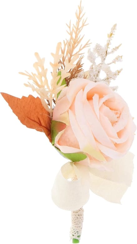Bruidegom Bruid Corsage - Bloem Speld - Bruiloft Decoratie - Realistisch Kunstbloem Ontwerp - 609 x 491 inch - Beige