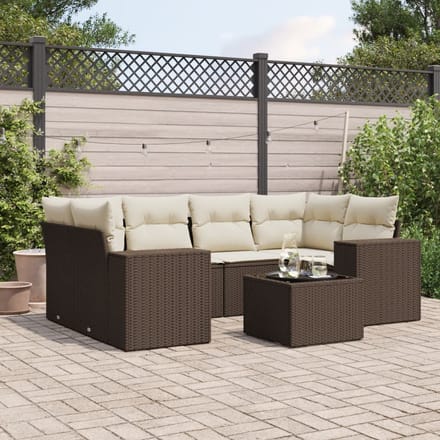 vidaXL - 7-delige - Loungeset - met - kussens - poly - rattan - bruin