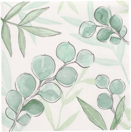 10x 20 Servetten 3-laags 1/4 vouw 33 cm x 33 cm Eucalyptus Twigs