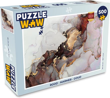 Puzzel Rood - Marmer print - Goud - Legpuzzel - Puzzel 500 stukjes