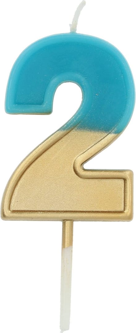 Folat - Kaars Retro Cijfer 2 Blauw - 5 cm