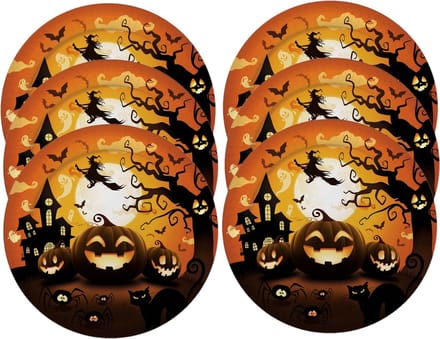 Fiestas Guirca Halloween/horror pompoen bordjes - 12x - zwart - papier - D23 cm