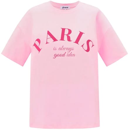 Oversized Cotton Vrouwen T-shirt met 'PARIS' Tekstprint - Roze - Maat S