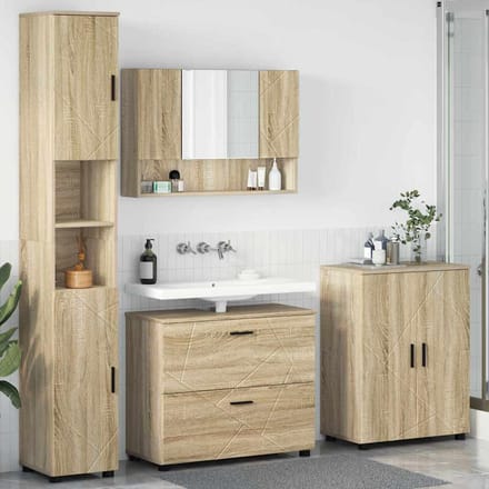 vidaXL - Badkamermeubel - Set - 4 - pcs - Sonoma - Eik - Samengesteld - Hout - en - Metaal