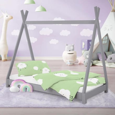 Kindertipi Bed Huisbed van Massief Hout 80x160 cm Lichtgrijs