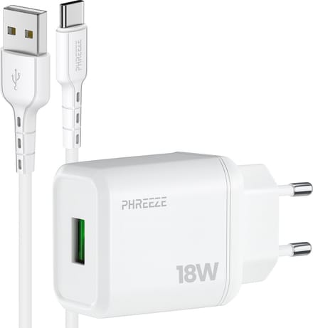 Phreeze usb adapter 5v 3a - Usb A naar usb C kabel 1 meter - Quick charge - Oplader voor telefoon en tablet