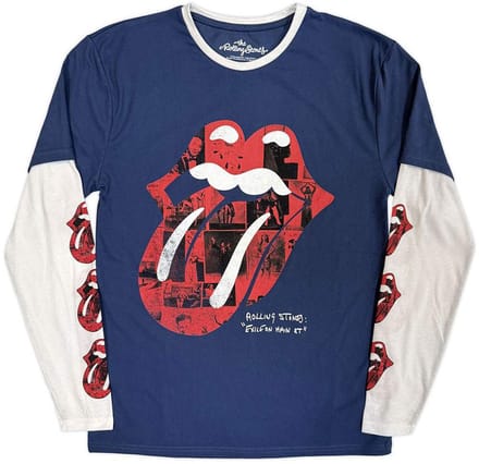 The Rolling Stones - Collage Tongue Longsleeve shirt - M - Donkerblauw/Wit