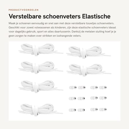 Dailygoods- Schoenveters Elastisch - 6 Paar - Metalen Sluiting - Verstelbaar - Antislip - Wasbaar en Herbruikbaar - Elastische Veters