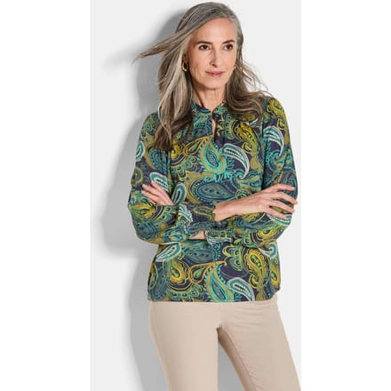 Blouse van soepel viscose-satijn - smaragd / gedess. - Gr. 21 van Goldner Fashion