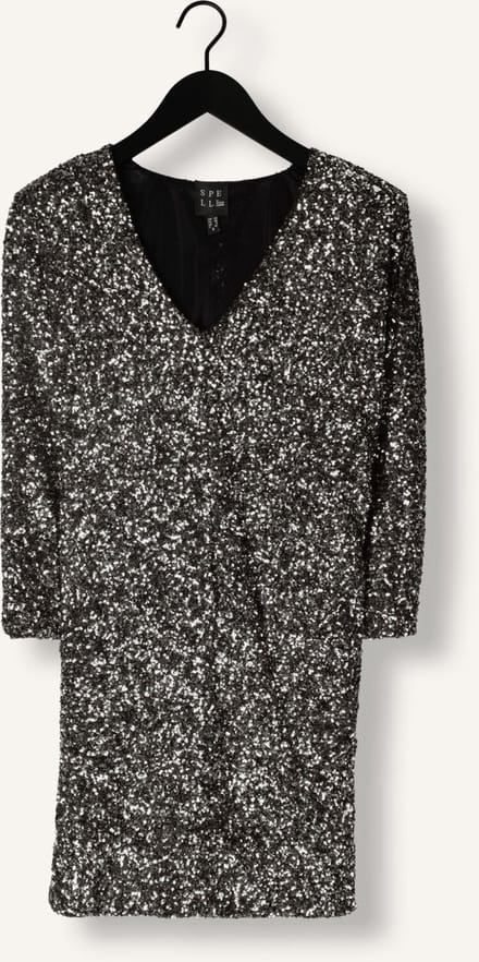 Access Sequin Mini Dress With V Necklin Dames - Jurk - Zilver - Maat M