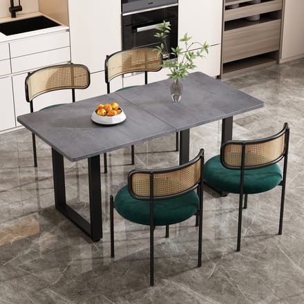 REDOM - Eetkamerstoel Set Van 4 - Rotan Rugleuning En Gebogen Rug - Modern - Voor Eetkamer - Fluweel En Metaal - Groen