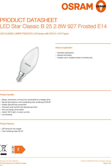 Osram LED spot LED Comfort candle frosted 245lm 2.8W/927 (25W) E14