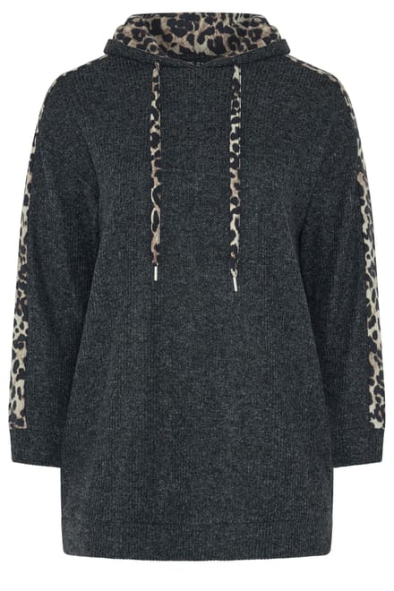 Yours Grijze Hoodie Met Luipaardprint Size 48