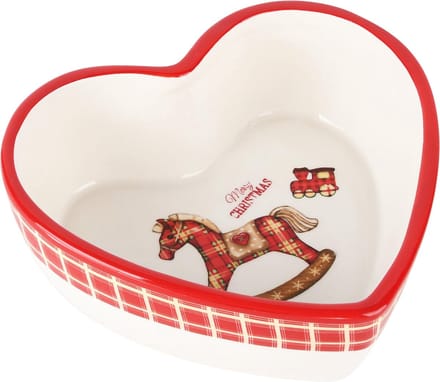 Dekoratief | Bowl hartje m/schommelpaardje, wit/rood, dolomiet, 15x14x5cm | A245979