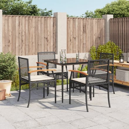 vidaXL - 5-delige - Tuinset - met - kussens - poly - rattan - zwart