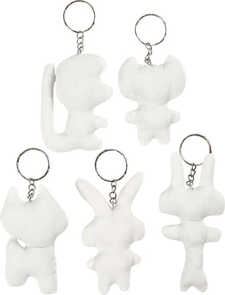 Figuren van textiel met sleutelhanger, H: 6-10 cm, 5 stuk/ 1 doos