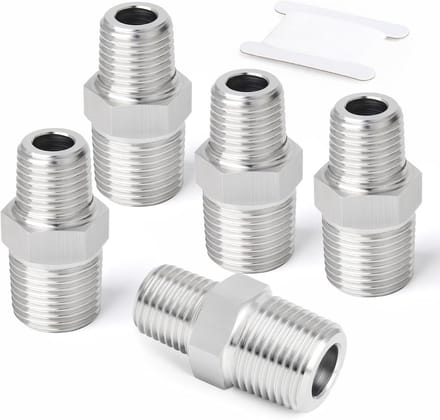 5 stuks Reduceernippel 1/2" x 3/8" BSP Roestvrij Staal 304 Schroefdraad Adapter