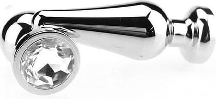 Butt plug aluminium met transparant kristal - 100 mm x 30 mm