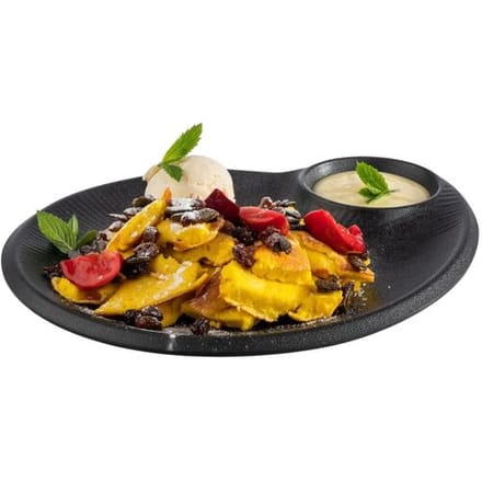 GGM Gastro (6 Stück) Teller - NERO - Melamin - 300x250mm - mit Dipschale 60ml