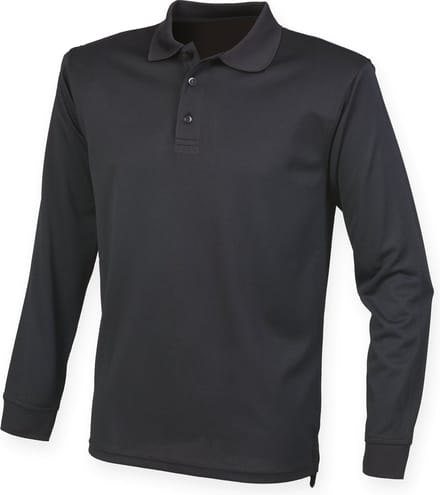 Henbury Unisex Coolplus® Long Sleeved Polo Shirt H478 - Black - S