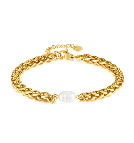 Gevlochten Schakelarmband met Zoetwaterparel