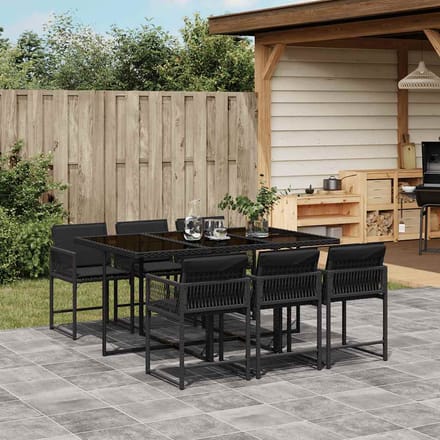 vidaXL - 7-delige - Tuinset - met - kussens - poly - rattan - zwart