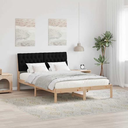 vidaXL - Bedframe - met - Gevoerde - Hoofdbord - Bruin - 135 - x - 190 - cm