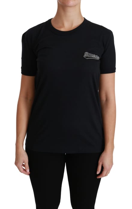 Dolce & Gabbana Vrouwen Blauwe Amore Patch Crewneck Katoen Top T-shirt