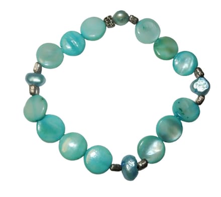 Vintage Schelp Armband Blauw Elastisch