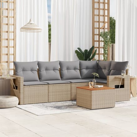 vidaXL - 6-delige - Loungeset - met - kussens - poly - rattan - beige