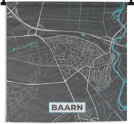 Wandkleed - Plattegrond - Baarn - Grijs - Blauw - 120x120 cm - Wandtapijt