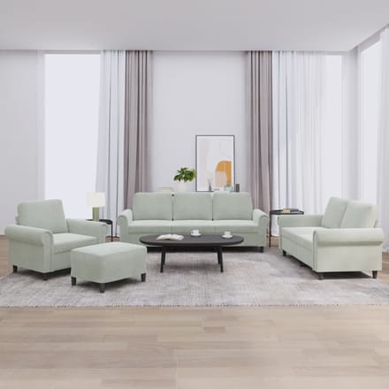vidaXL - 4-delige - Loungeset - met - kussens - fluweel - lichtgrijs
