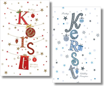 40 Kerstkaarten - Folie - Witte envelop - 10,5 x 16 cm - 2 motieven
