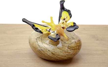 Loranto - Mini Urn Vlinder Geel - Bruine Steen - Kleine Urnen voor As