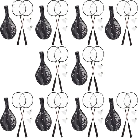 10x badmintonset - met 20 rackets en 20 shuttles draagagtas met schouderband