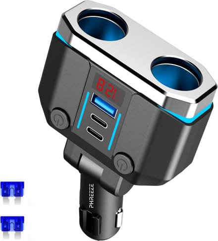 120w Autolader - Sigarettenaansteker Splitter - 1x usb 2x usb-C 12/24 V - Oplader Auto Snellader - LED met spanningsmeter
